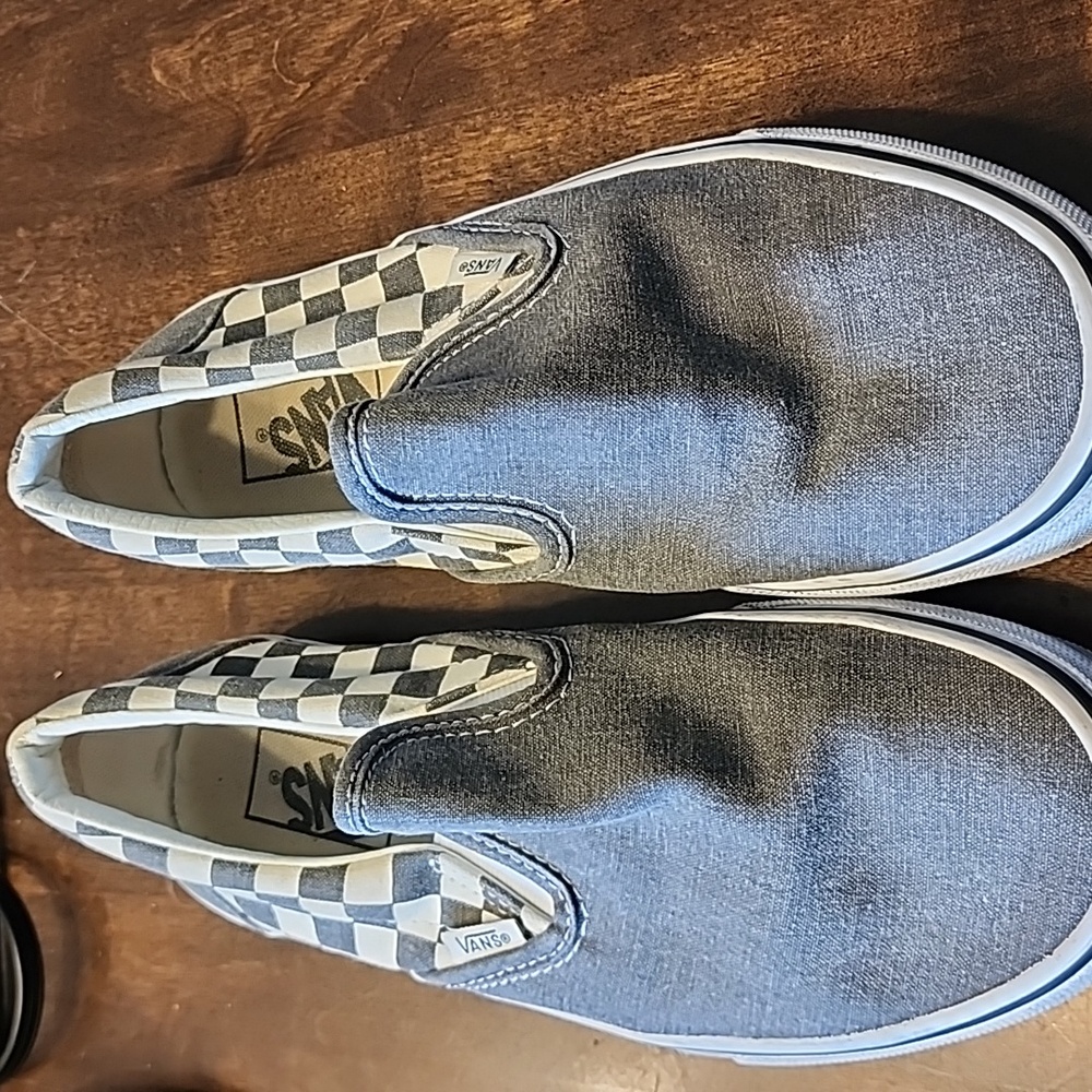 Women’s Grey Checkered Vans Slip On Sneakers 8.5